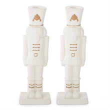 Load image into Gallery viewer, 10.5 Inch White Porcelain w/Gold Nutcracker Taper Candleholder
