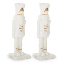 Load image into Gallery viewer, 10.5 Inch White Porcelain w/Gold Nutcracker Taper Candleholder