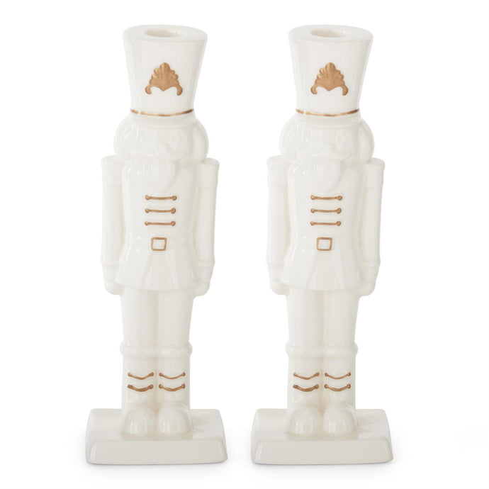 10.5 Inch White Porcelain w/Gold Nutcracker Taper Candleholder