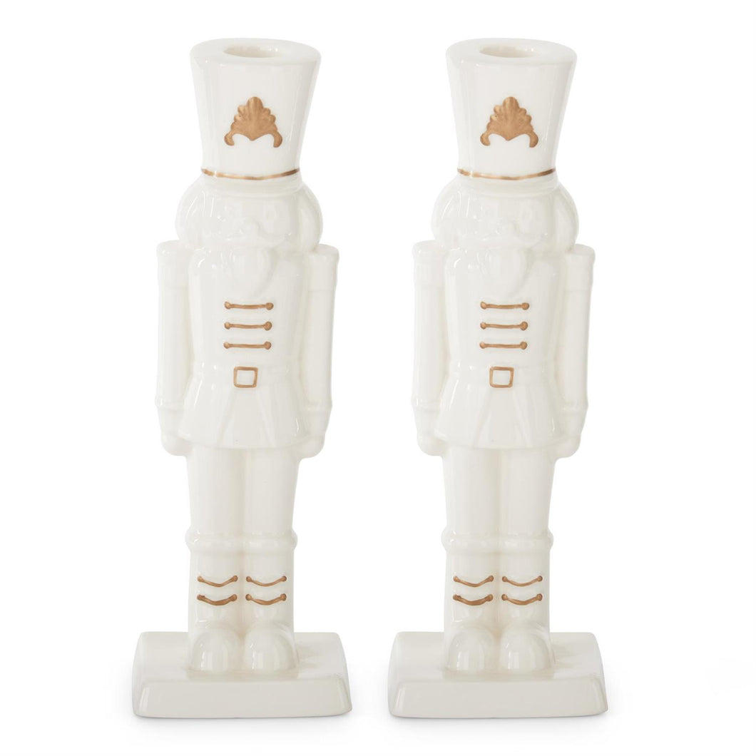 10.5 Inch White Porcelain w/Gold Nutcracker Taper Candleholder