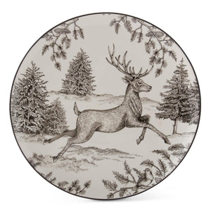 12 Inch White & Black Toile w/Deer Plate