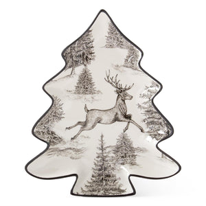12 Inch White & Black Toile w/Deer Tree Tray