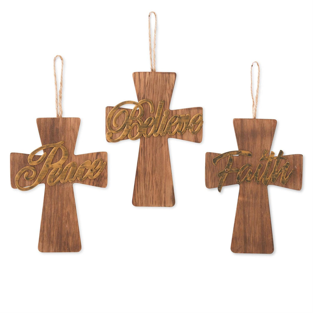6 Inch Wooden Inspirational Cross Ornaments (3 Styles)