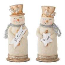 Load image into Gallery viewer, 10 Inch Snowmen w/Silver Tinsel Collar &amp; Sign, 2 style options