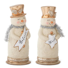 Load image into Gallery viewer, 10 Inch Snowmen w/Silver Tinsel Collar &amp; Sign, 2 style options