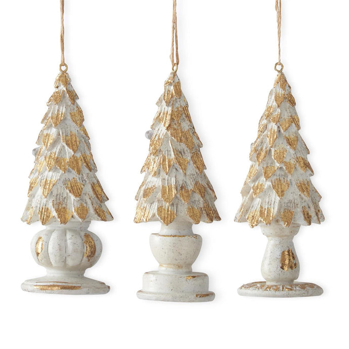 4.5 Inch Whitewashed Tree w/Gold Leaves on Base Ornament, 3 style options