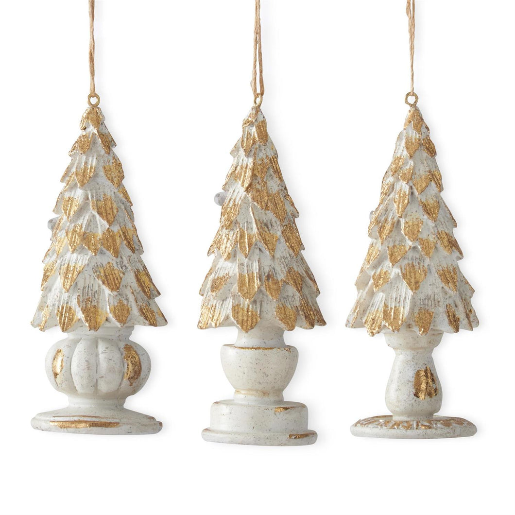 4.5 Inch Whitewashed Tree w/Gold Leaves on Base Ornament, 3 style options