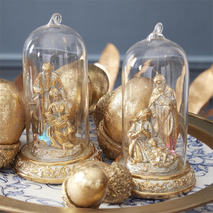 5 Inch LED Gold Nativity Cloche Ornament (2 Styles)