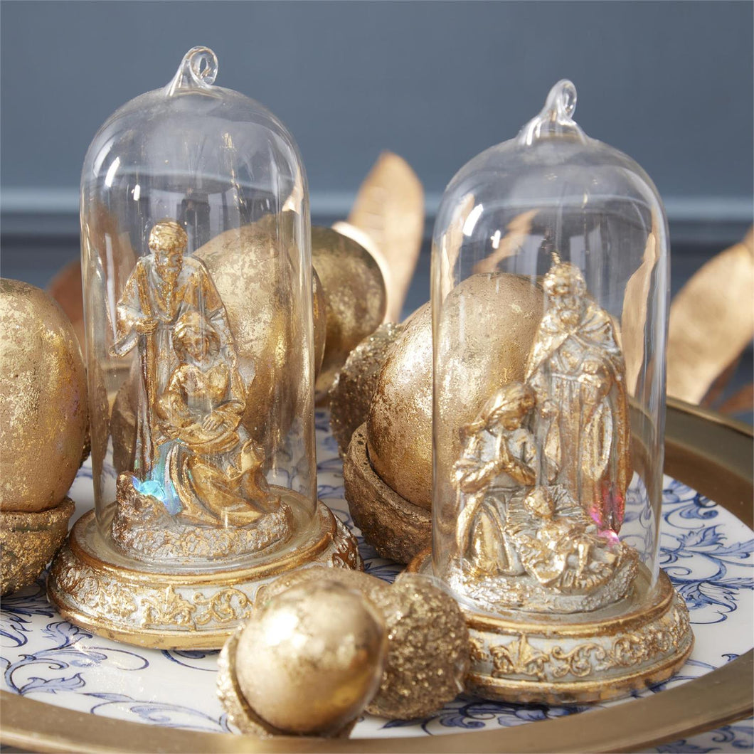 5 Inch LED Gold Nativity Cloche Ornament (2 Styles)