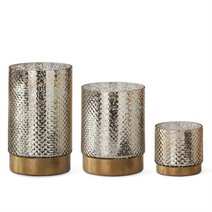 Silver Dot Glass Candleholders w/Antique Brass Band Bottom, 3 size options