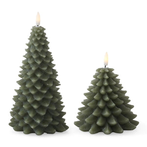 Green Wax Christmas Tree LED Candle w/Timer, 2 size options