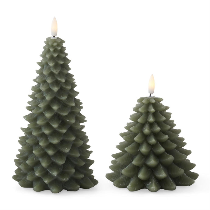 Green Wax Christmas Tree LED Candle w/Timer, 2 size options