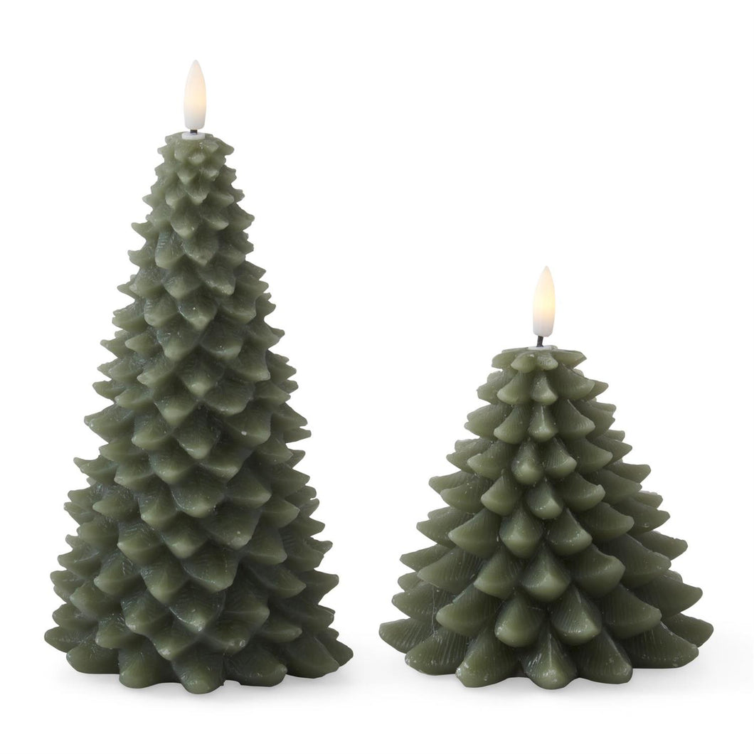 Green Wax Christmas Tree LED Candle w/Timer, 2 size options