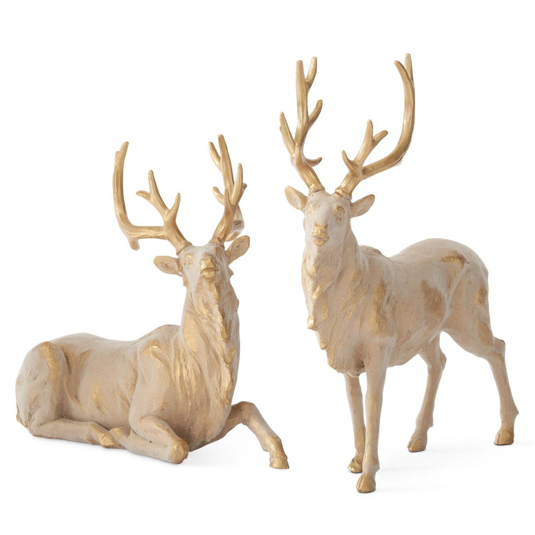 Tan & Gold Flocked Laying Reindeer, 2 size options