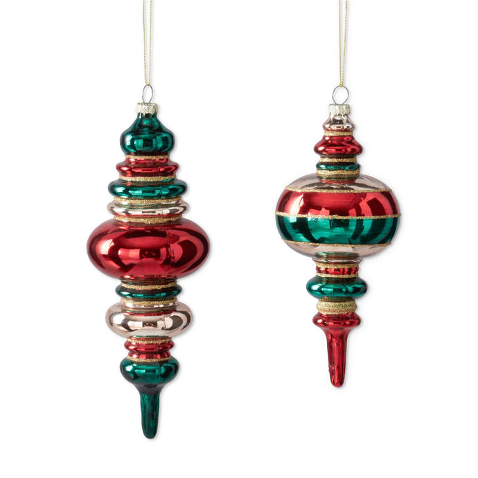 Red Gold & Green Glass Finial Ornaments (2 Size options )