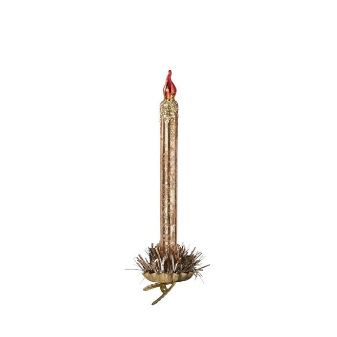 7.25 Inch Gold Glass Taper Candle Ornament w/Branch Clip