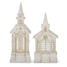 Load image into Gallery viewer, Gold Trim Water Spinning LED Church Snow Globe w/Timer, 2 style options