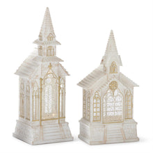 Load image into Gallery viewer, Gold Trim Water Spinning LED Church Snow Globe w/Timer, 2 style options