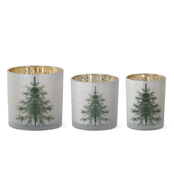 Frosted White Glass Christmas Tree Container w/Gold Star interior, 3 size options