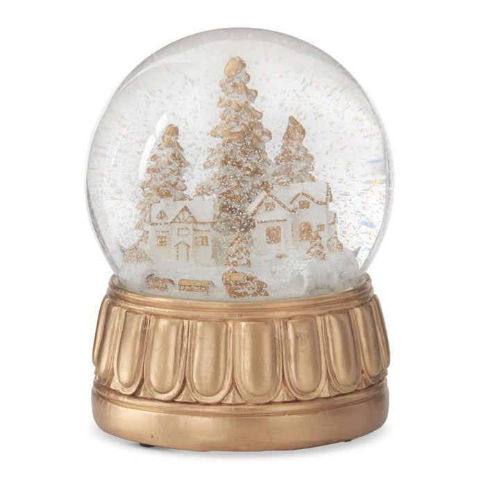 7.75 Inch Gold & Cream Winter Scene Musical Snow Globe