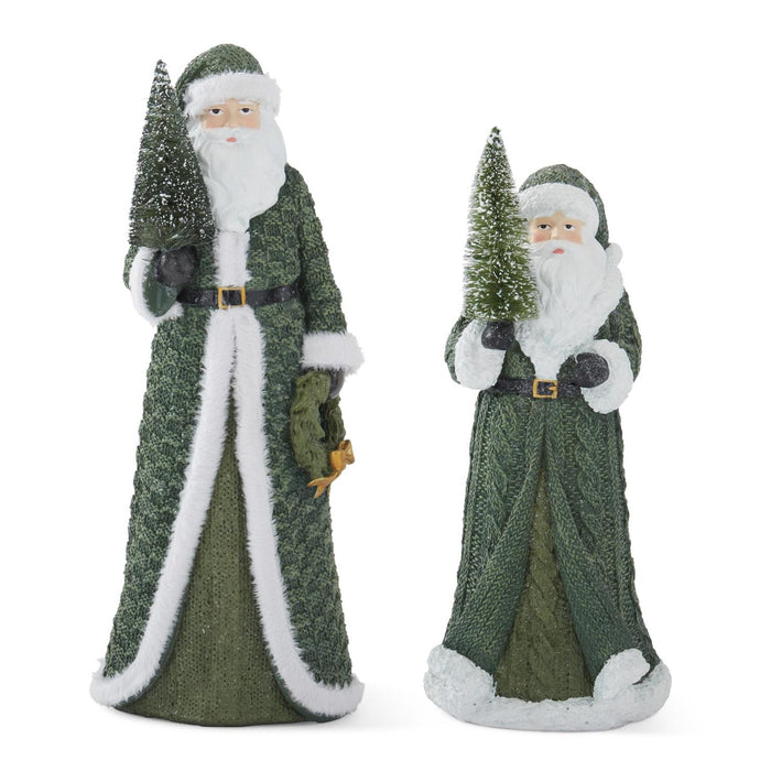 Santa w/Green Coat & Bottle Brush Tree, 2 size options