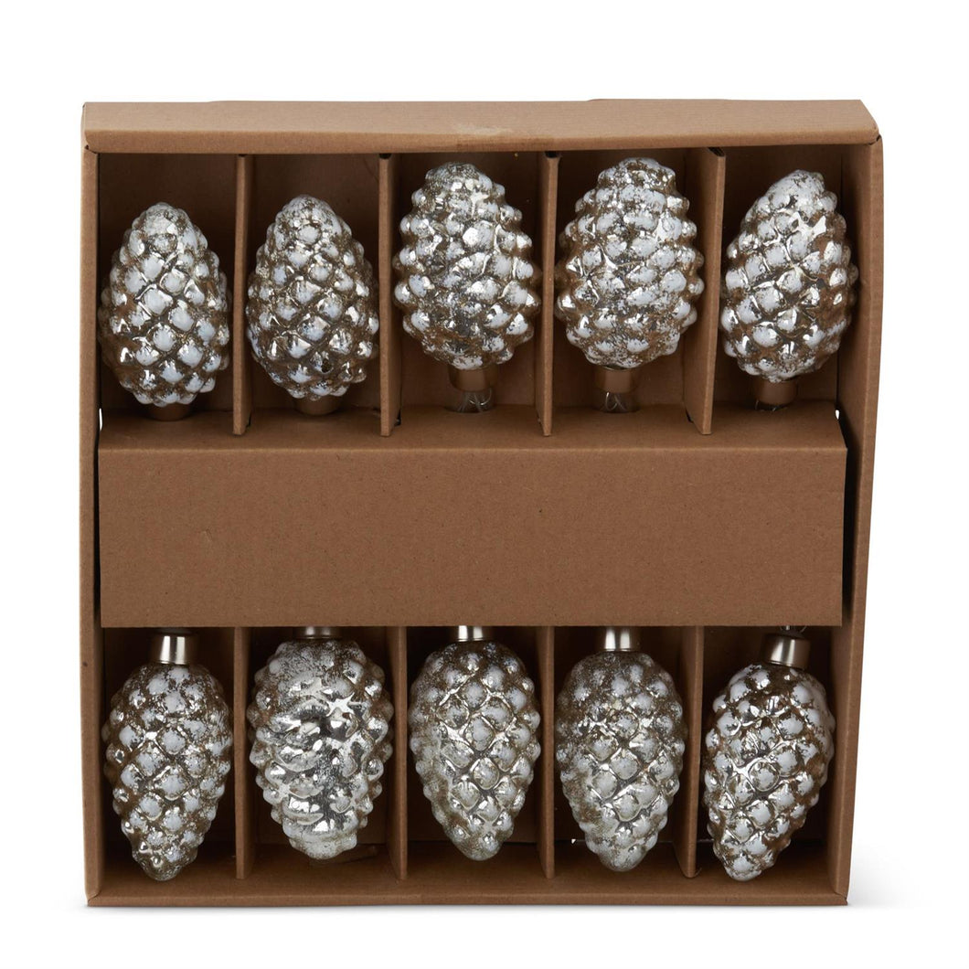 43 Inch Mercury Glass LED White Pinecone Garland