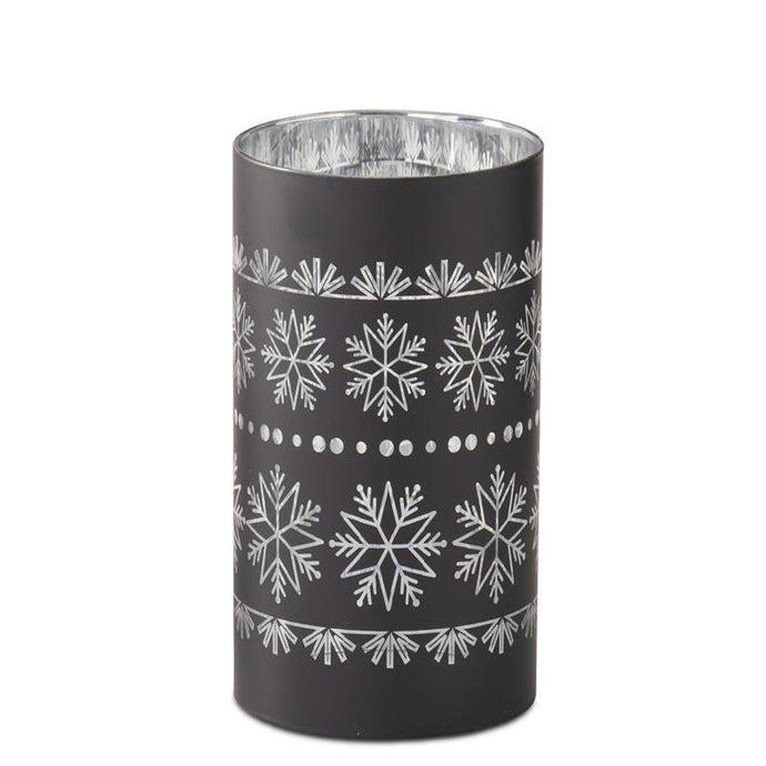 7.75 Inch Black Glass Laser Engraved Snowflake Candle Slip Cover