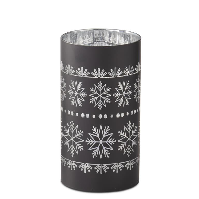 7.75 Inch Black Glass Laser Engraved Snowflake Candle Slip Cover
