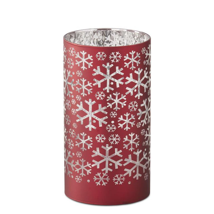 7.75 Inch Red Glass Laser Engraved Snowflake Candle Slip Cover