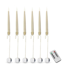 Load image into Gallery viewer, Set of 6 6 Inch Glass Pendant Hanging Gold LED Candle Ornaments w/Remote