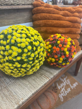 Load image into Gallery viewer, Mum Topiary Ball,Burgundy- Orange- Yellow, 12&quot;w, UV protected