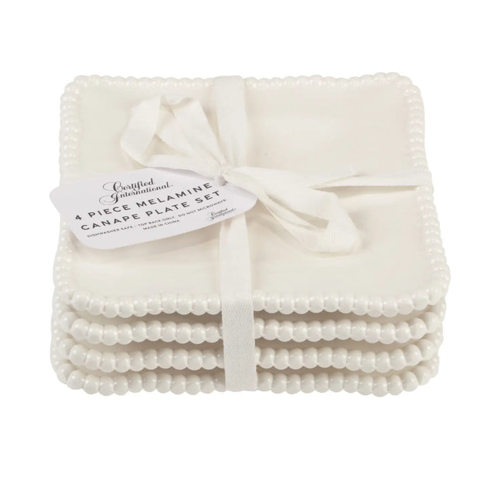 Perlette Gift Cream Melamine Set of 4 Square canape Plates