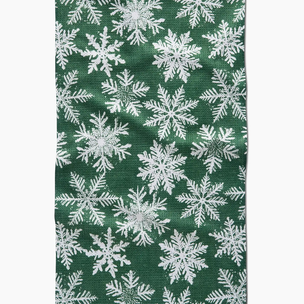 Snowy Days Green Tea Towel