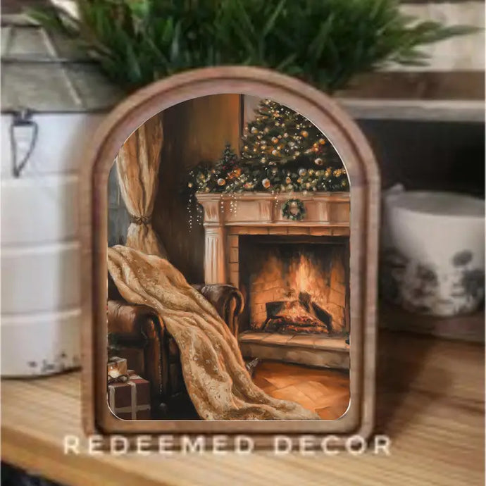 Arch Top Holiday Mantel Framed Art