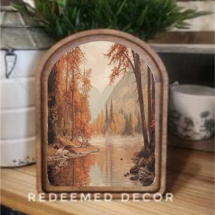 Arch Top Autumn River Framed Art