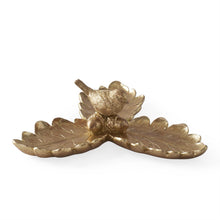 Load image into Gallery viewer, 8.75 Inch Gold Resin Leaf Tray w/Bird