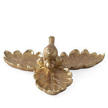 Load image into Gallery viewer, 8.75 Inch Gold Resin Leaf Tray w/Bird