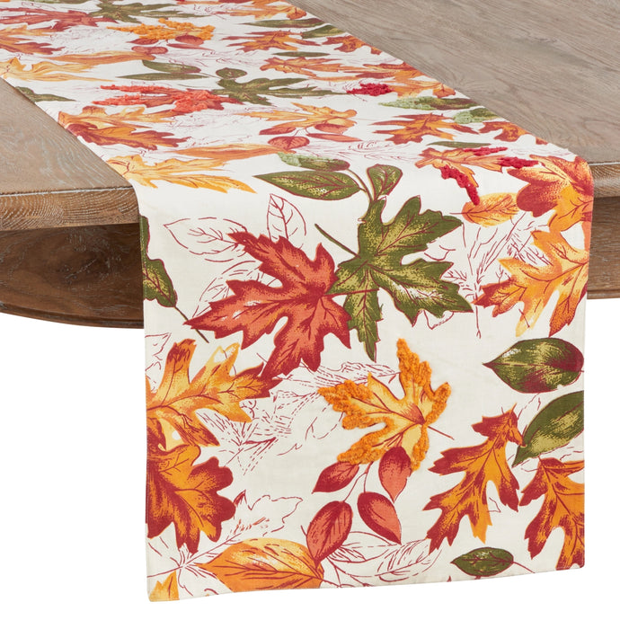 Embroidered Autumn Leaves Runner