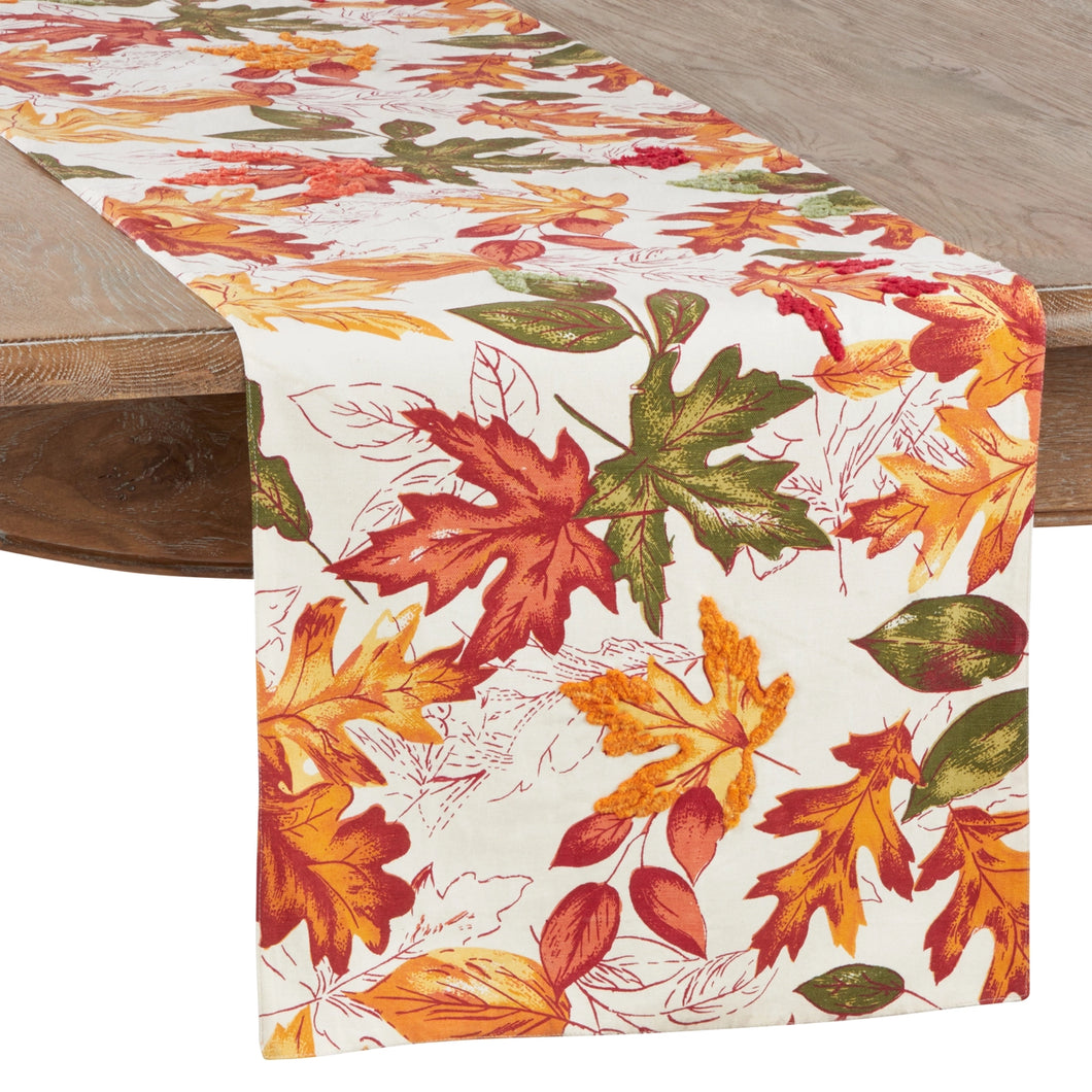 Embroidered Autumn Leaves Runner