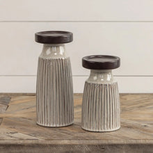 Load image into Gallery viewer, 9.75" Beige &amp; Brown Pillar Candle Holder