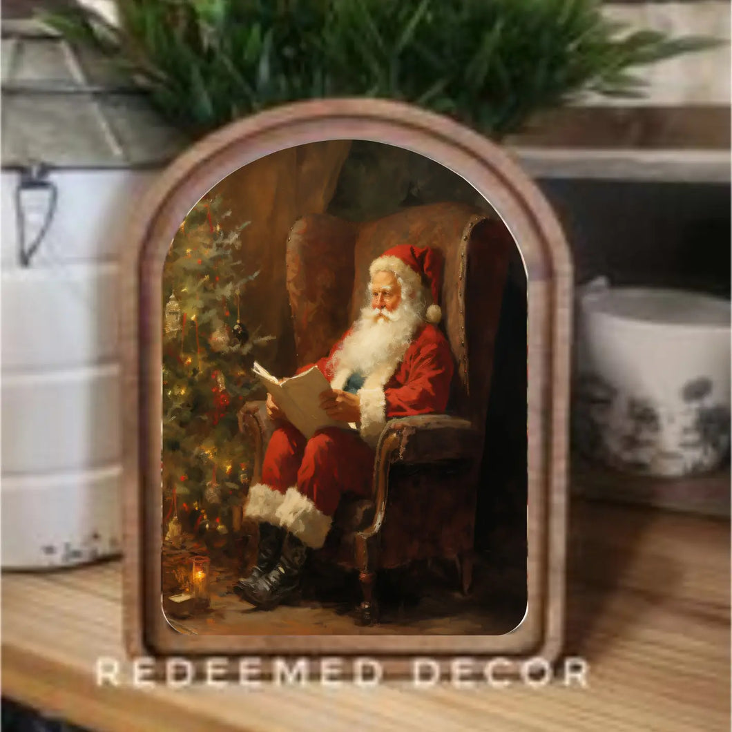 Arch Top Santa Reading Framed Art