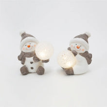 Load image into Gallery viewer, Christmas 5"H Battery-Operated Lighted Terracotta Snowman with Snowball, 2 style options