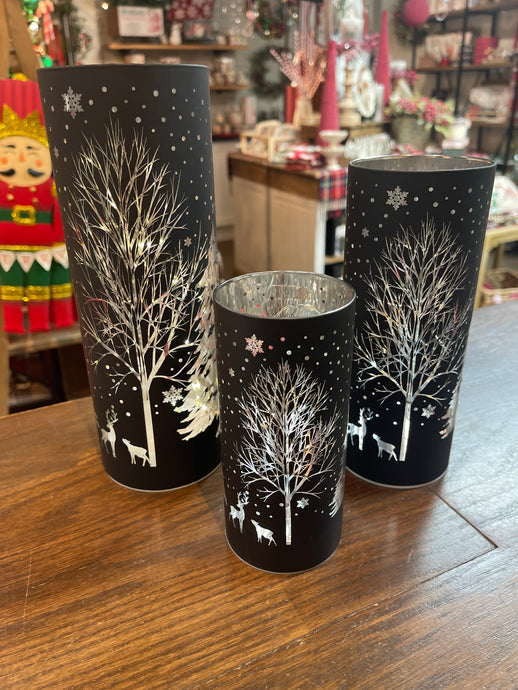 BLACK LASER ENGRAVED WINTER SCENE LED CYLINDERS