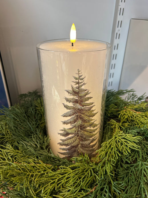 CLEAR GLASS CHRISTMAS TREE CANDLE SLIP COVER W/LED CANDLE