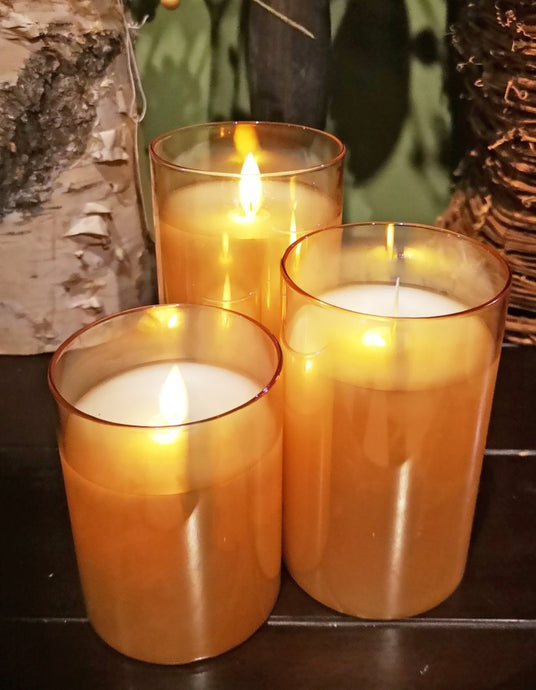 AMBER GLASS PILLAR CANDLE, 3 size options