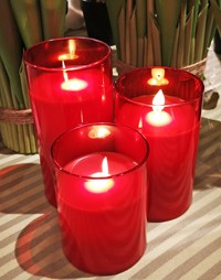RED GLASS PILLAR LED CANDLE SET