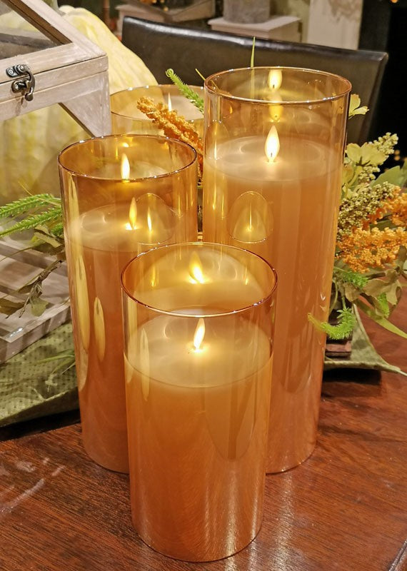 WIDE AMBER GLASS CANDLE, 3 size options