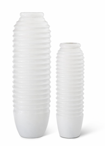 WHITE RIBBED CARVED WOOD VASES