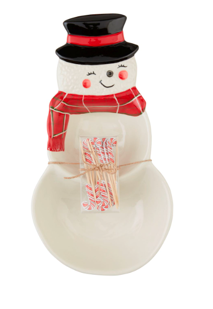 SNOWMAN DOUBLE DISH & TOOTHPICK SET