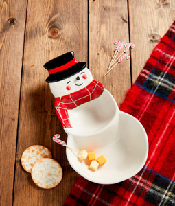 SNOWMAN DOUBLE DISH & TOOTHPICK SET